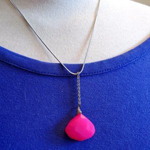 925 Silver 16" Snake Chain Pink Glass Pendant Necklace Tony Alexander Jewelry